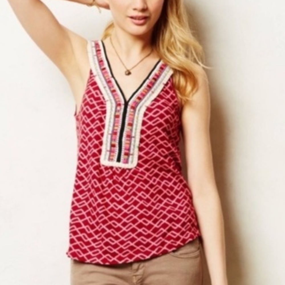 ANTHRO AKEMI + KIN Vela Embellished Pattern Tank
